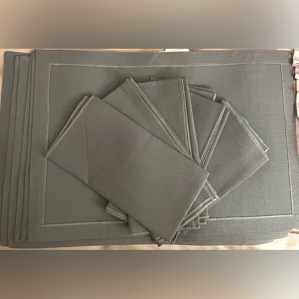 Set of 6 Linen Placemats and Napkins, Never Used, Steel Gray, NWOT